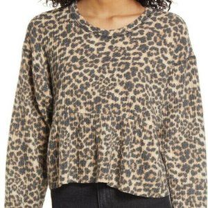 La La Land Womens Cheetah Print Top Ruffle Knit